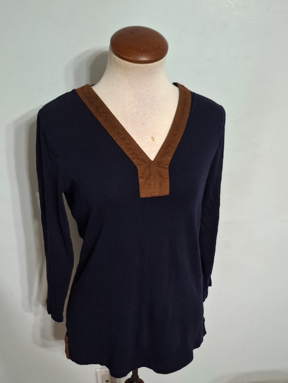 Ralph Lauren/ Navy Top with Brown Trim- W Sz Medium - Picture 1 of 6